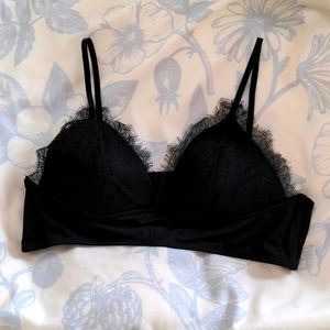 Black eyelaxh lace V neck bralette bandeau lounge bra